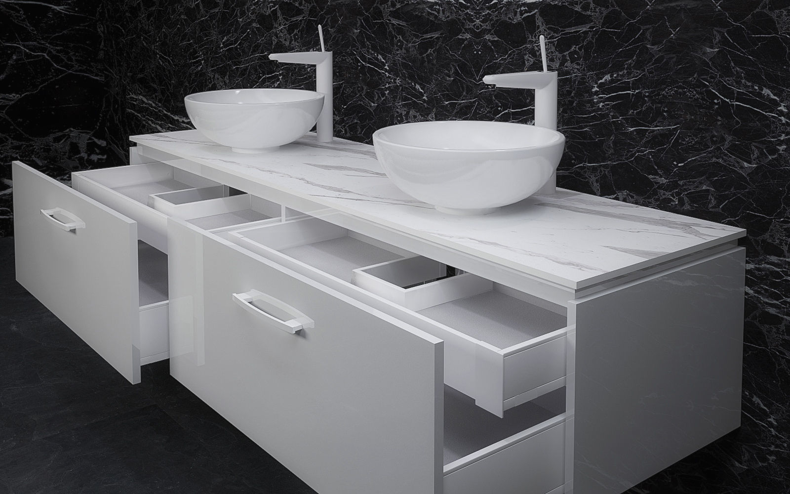 Bathrooms two sinks with marble wall 3D model_2