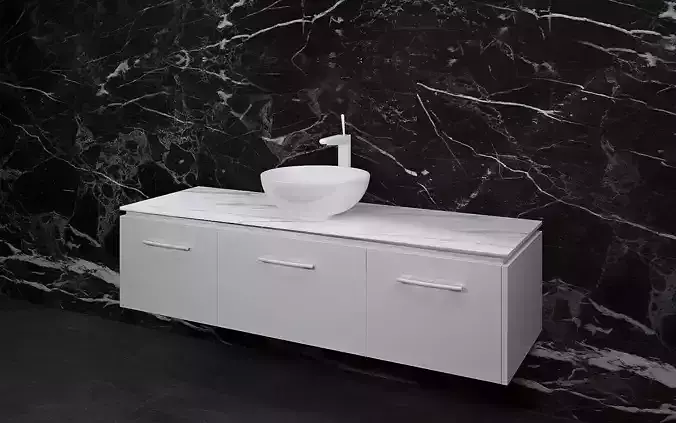 Bathrooms bathroom with sink and marble wall