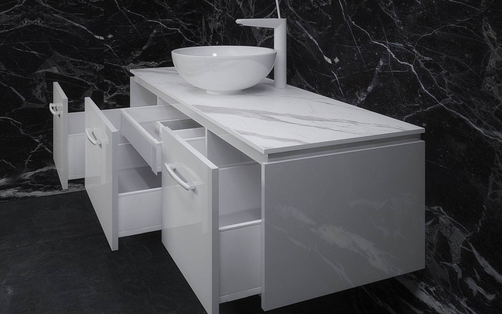 Bathrooms bathroom with sink and marble wall 3D model_2