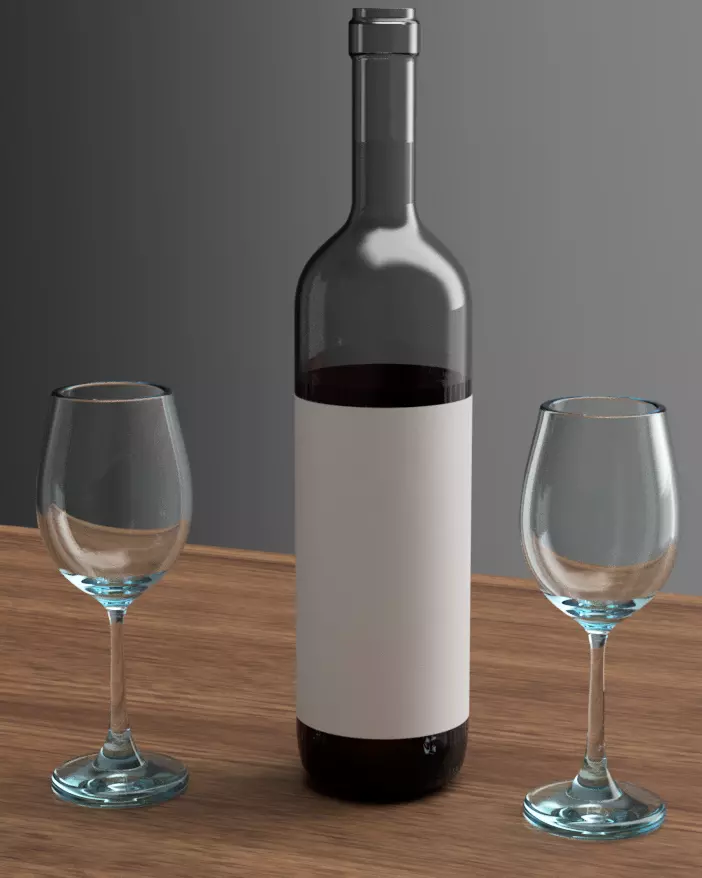 A bottle of wine and a glass  Low-poly 3D model_0