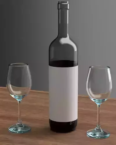 A bottle of wine and a glass  Low-poly 3D model