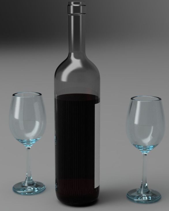 A bottle of wine and a glass  Low-poly 3D model_3
