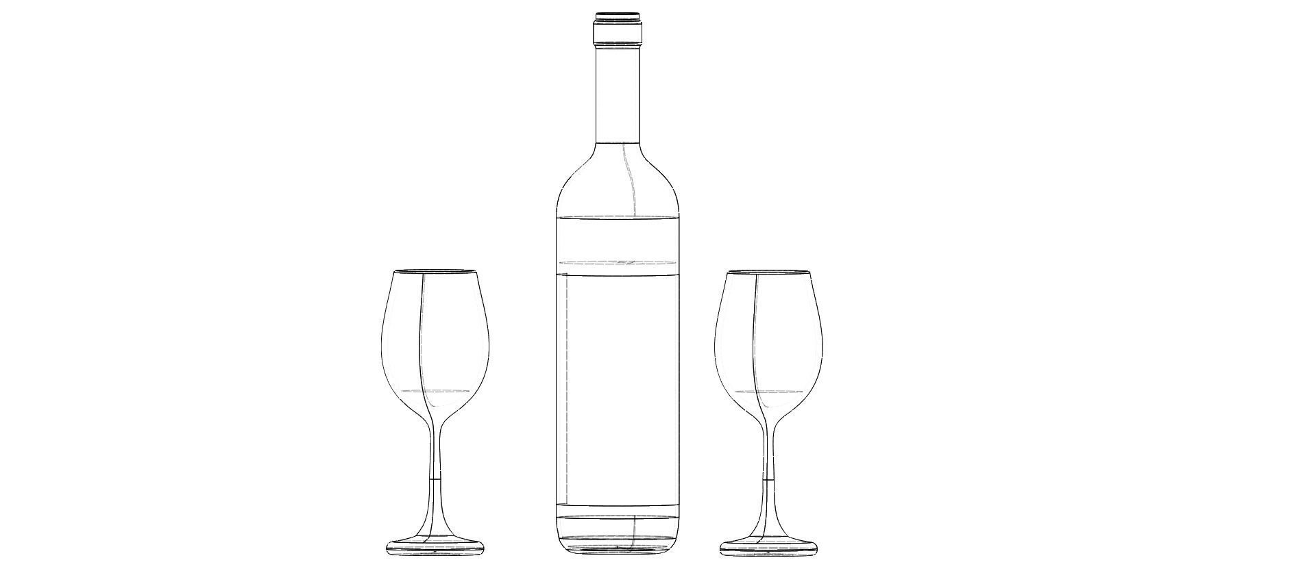 A bottle of wine and a glass  Low-poly 3D model_8