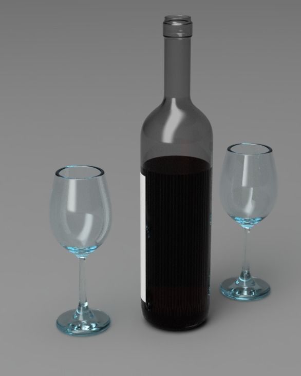 A bottle of wine and a glass  Low-poly 3D model_2