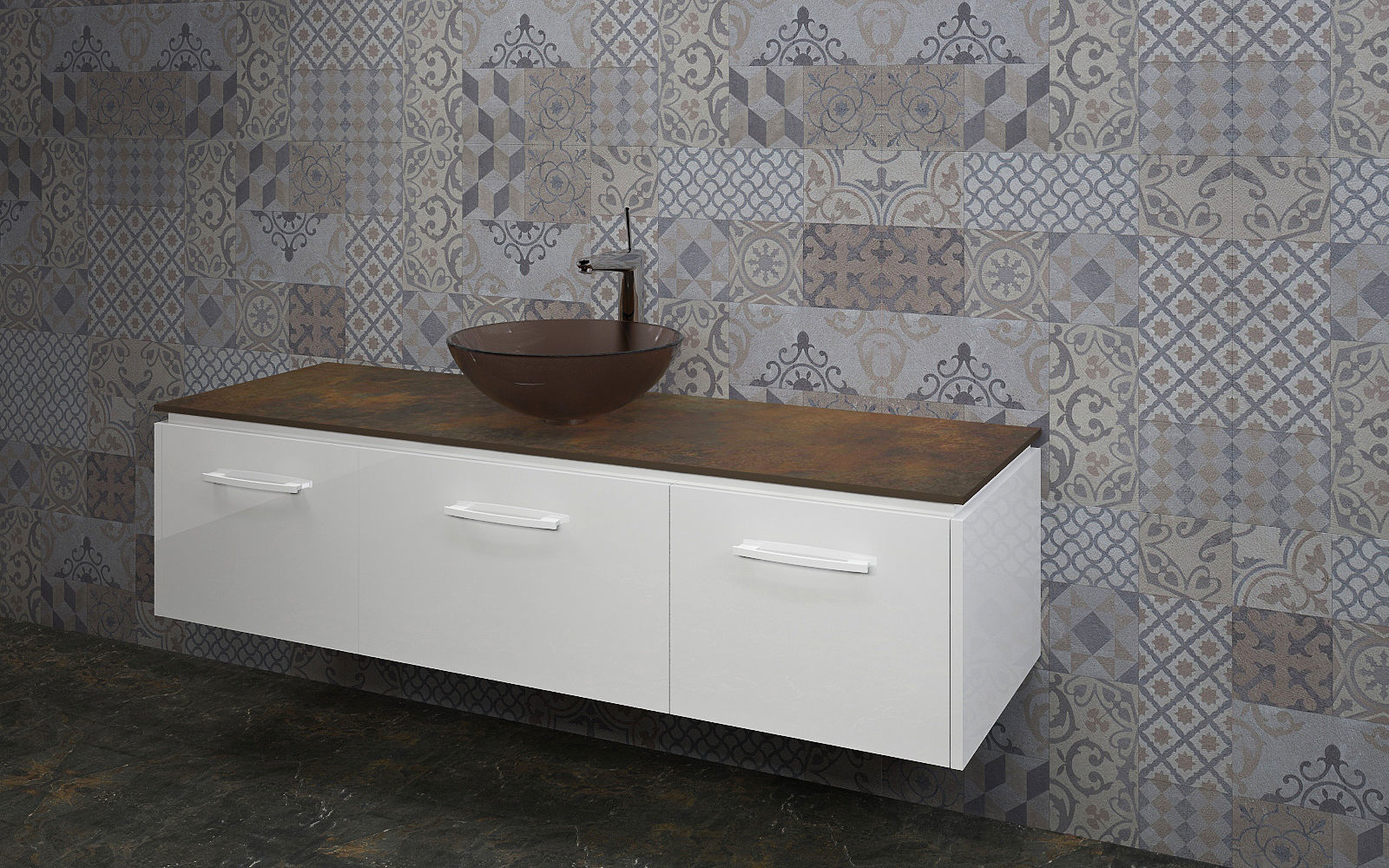 Bathrooms bathroom with sink and marble wall 3D model_1