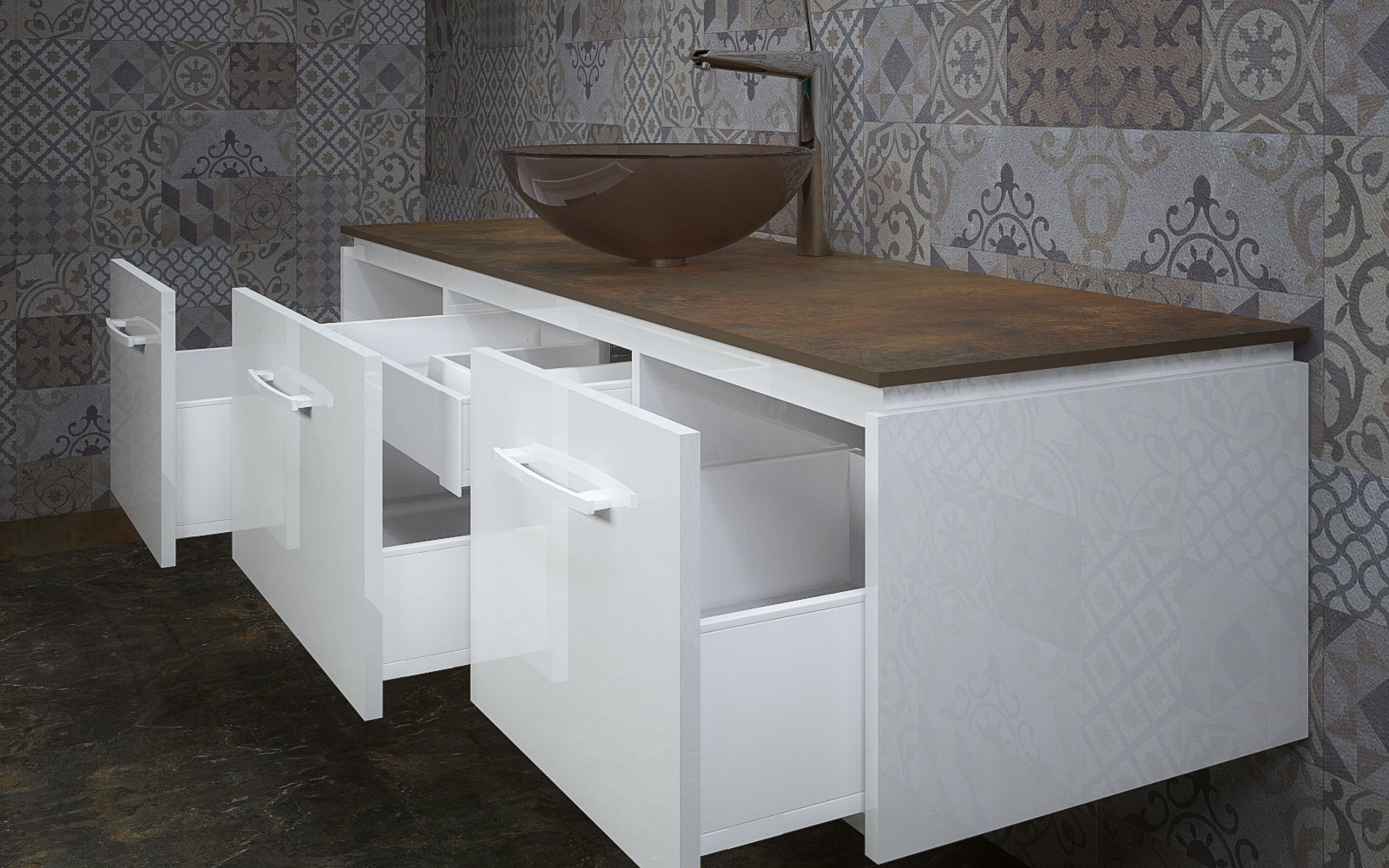 Bathrooms bathroom with sink and marble wall 3D model_2