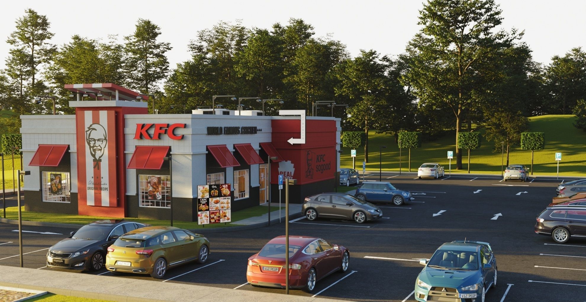 KFC Building and parking 3D model_2