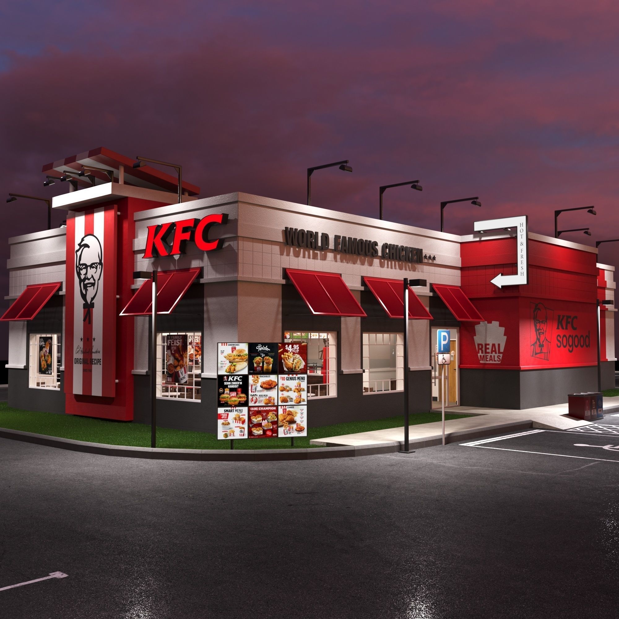 KFC Building and parking 3D model_1