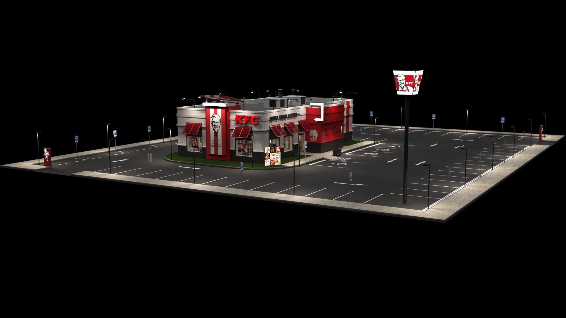 KFC Building and parking 3D model_7