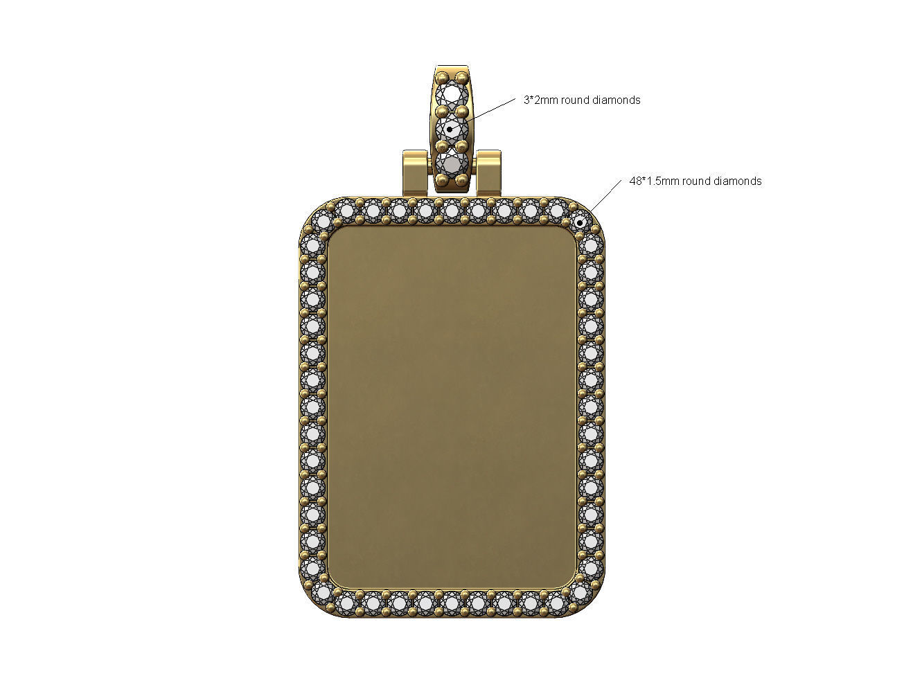 Rectanguler Diamond Memory Picture Pendant 3D print model_4