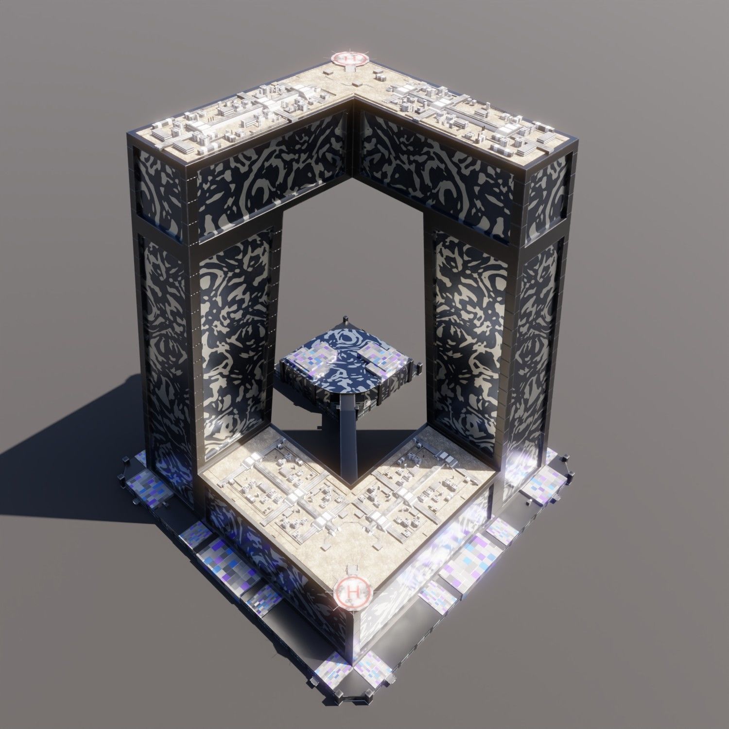 Modern skyscraper L-shaped Low-poly 3D model_17