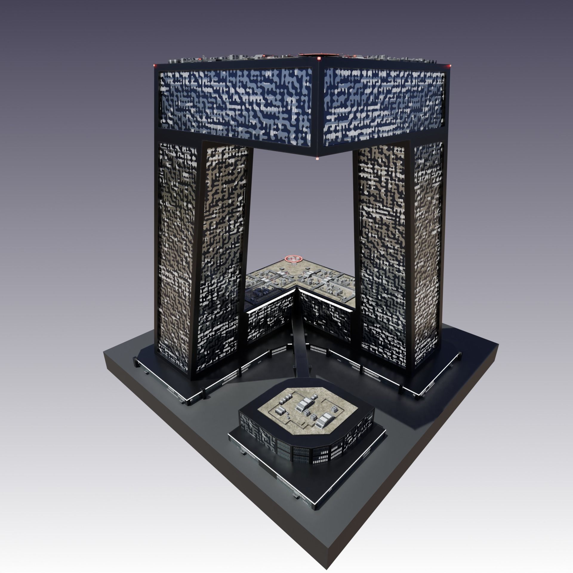 Modern skyscraper L-shaped Low-poly 3D model_20