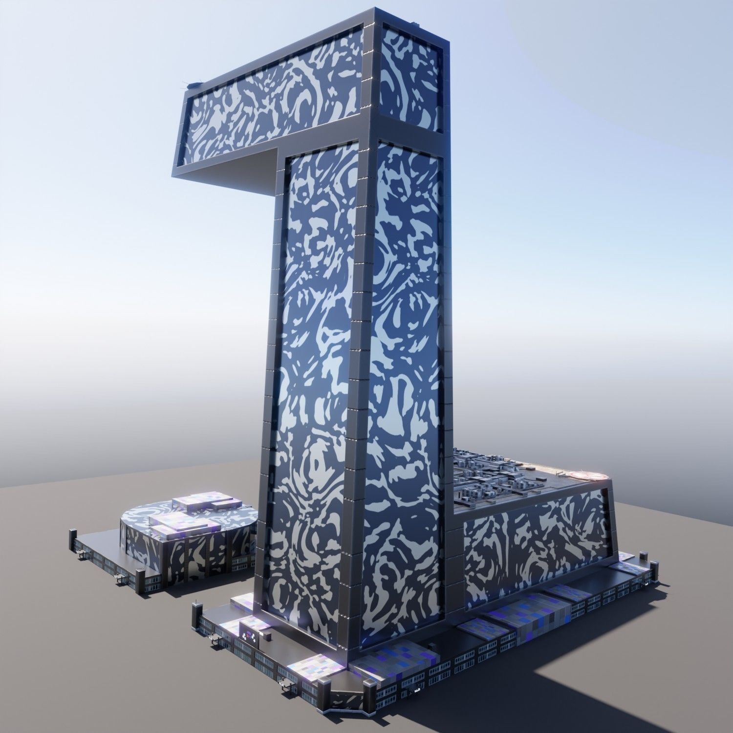 Modern skyscraper L-shaped Low-poly 3D model_7