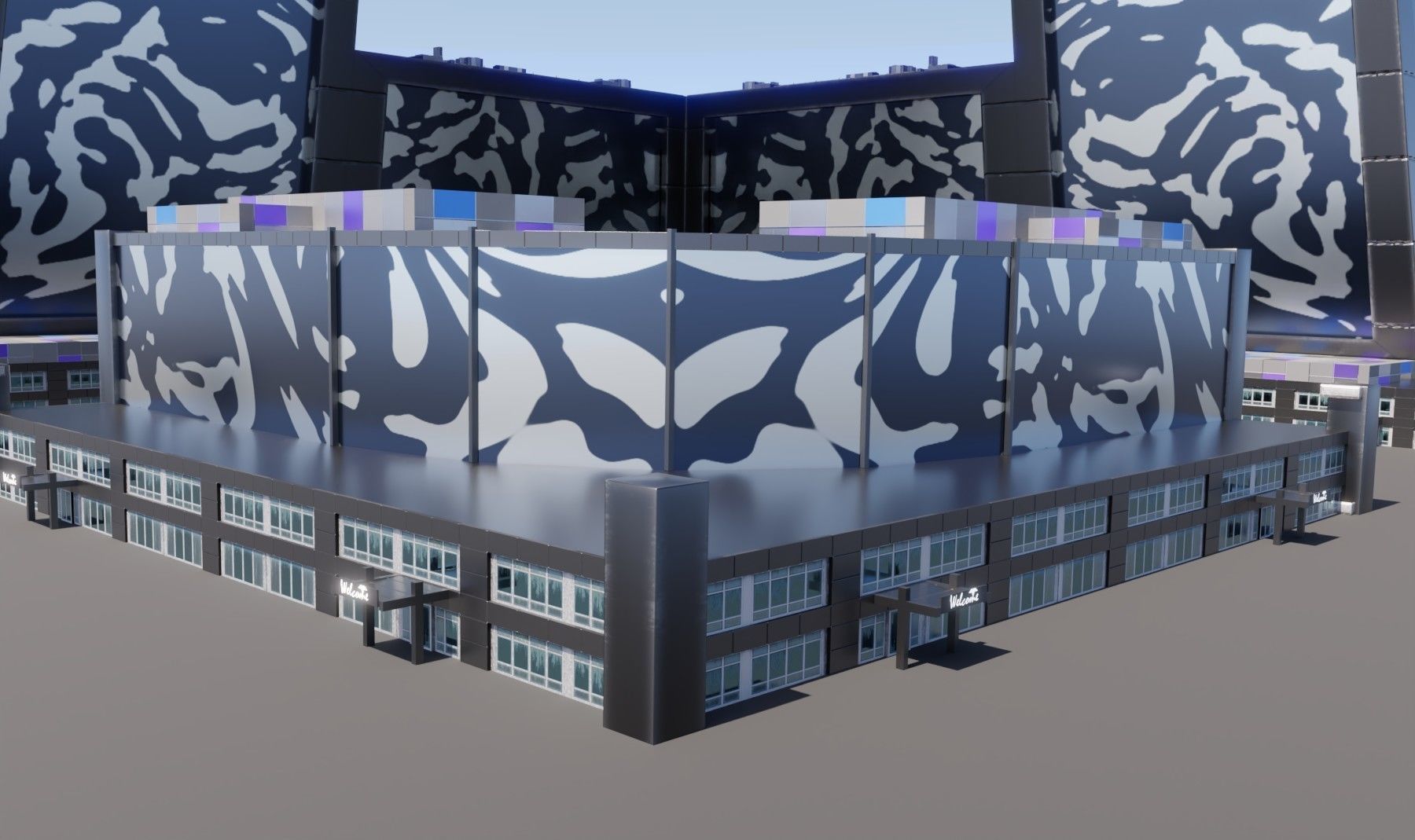 Modern skyscraper L-shaped Low-poly 3D model_6