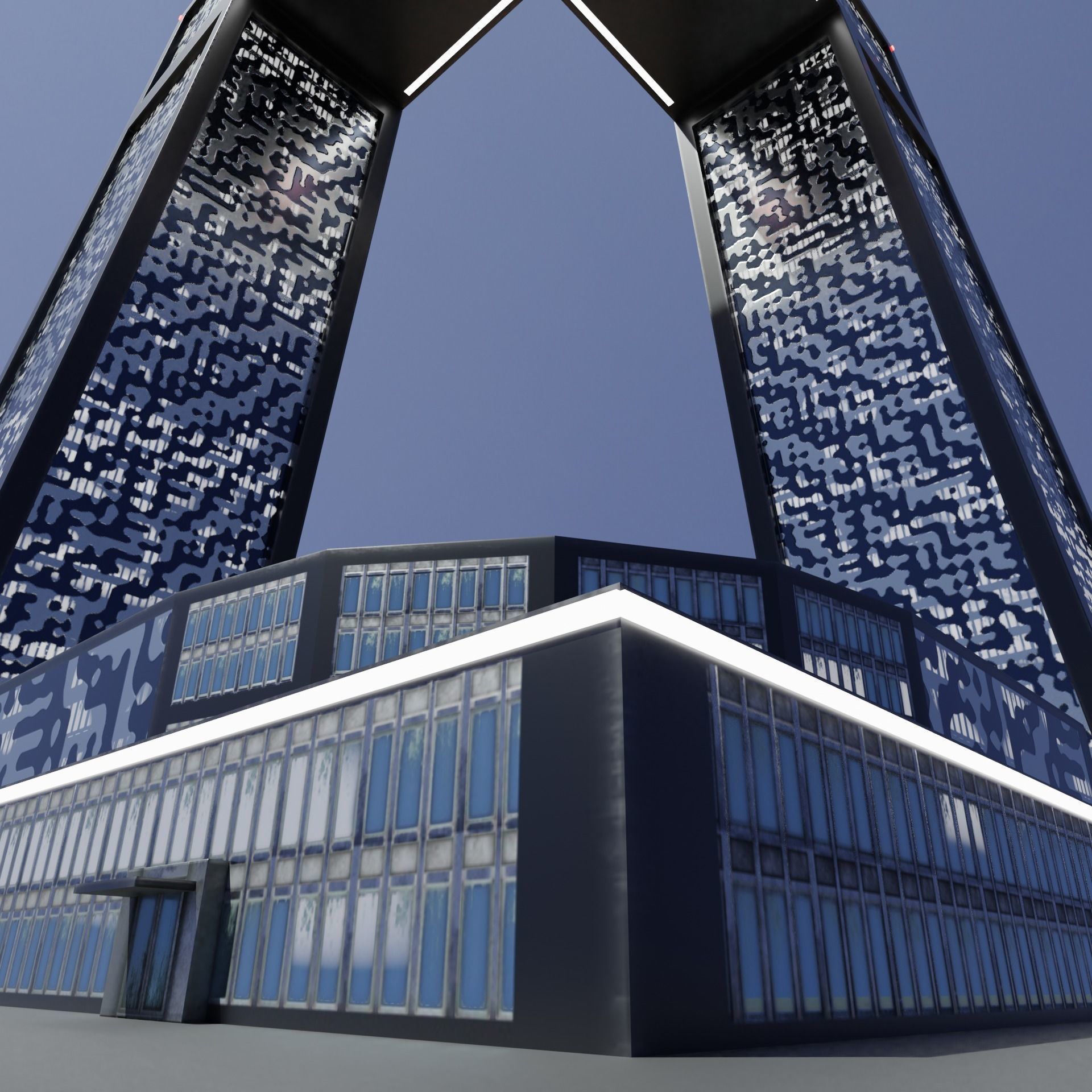 Modern skyscraper L-shaped Low-poly 3D model_16