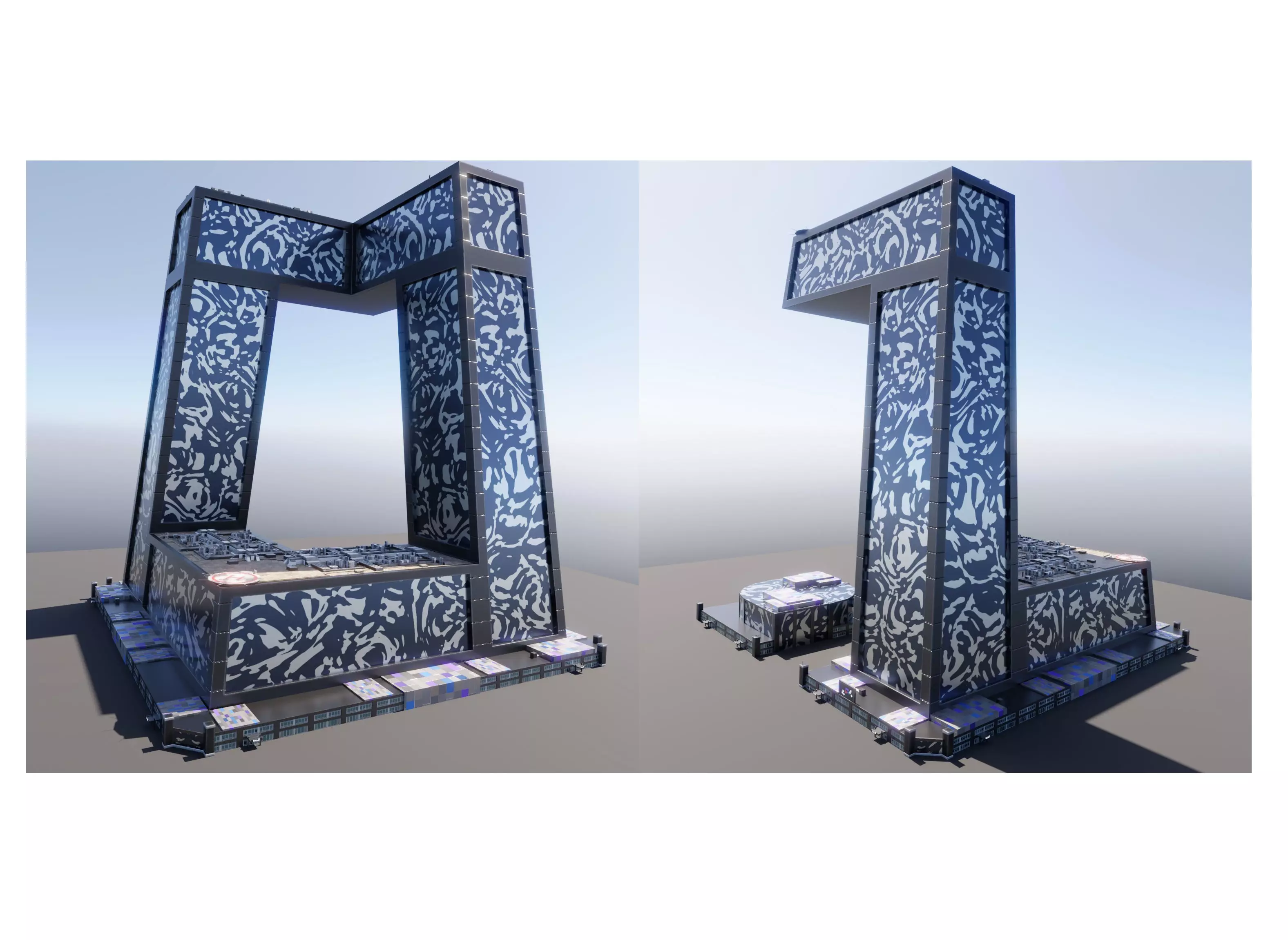 Modern skyscraper L-shaped Low-poly 3D model_0