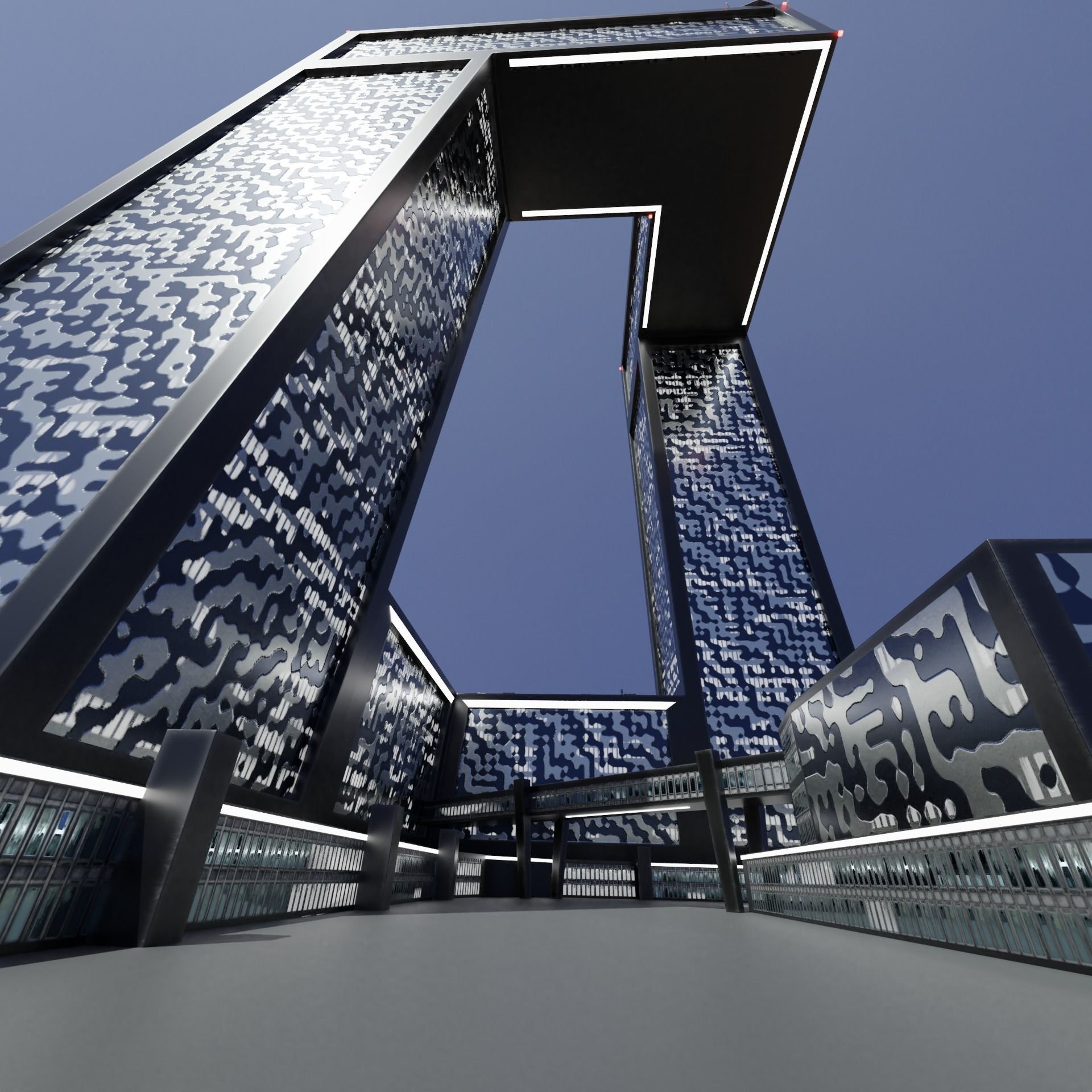 Modern skyscraper L-shaped Low-poly 3D model_12