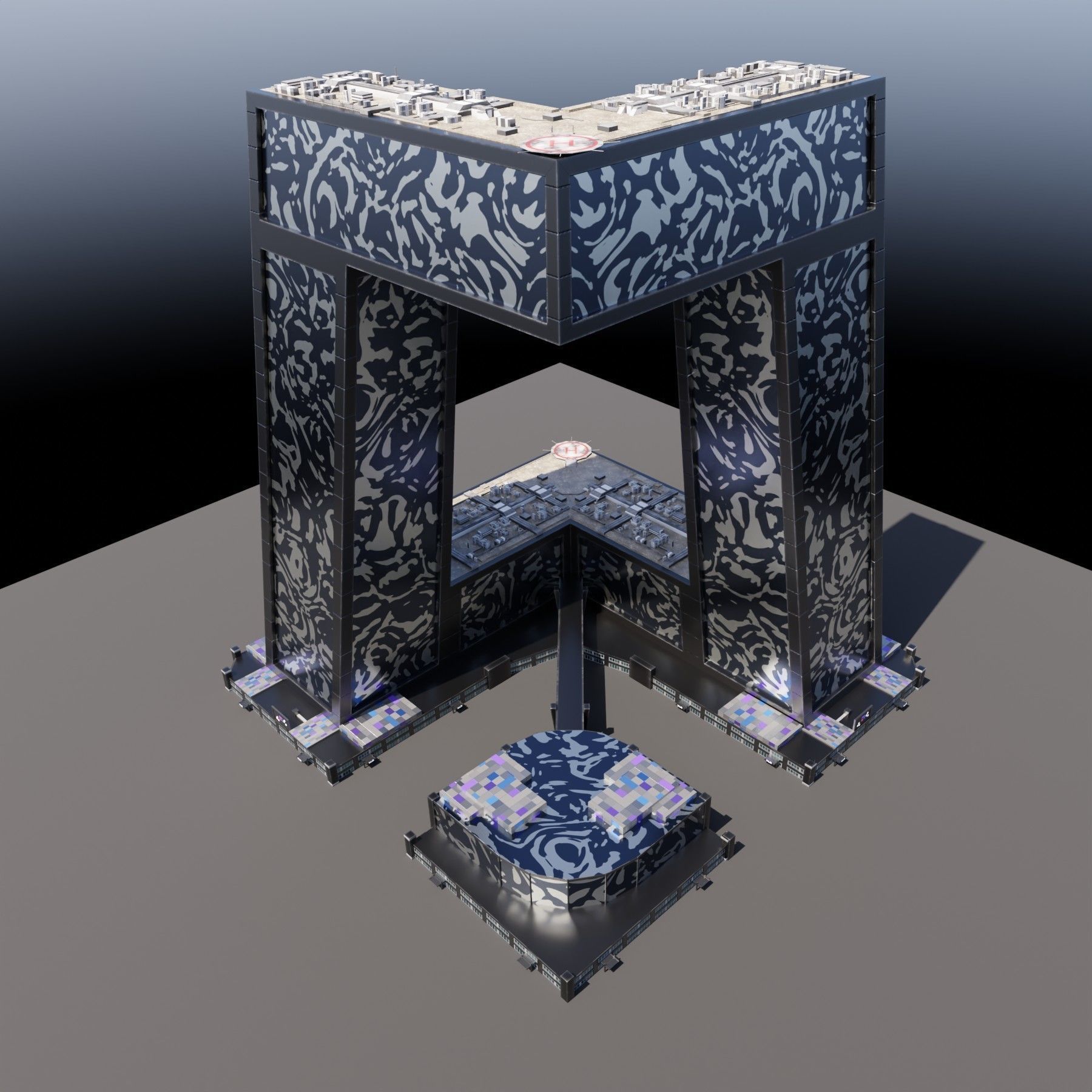 Modern skyscraper L-shaped Low-poly 3D model_10