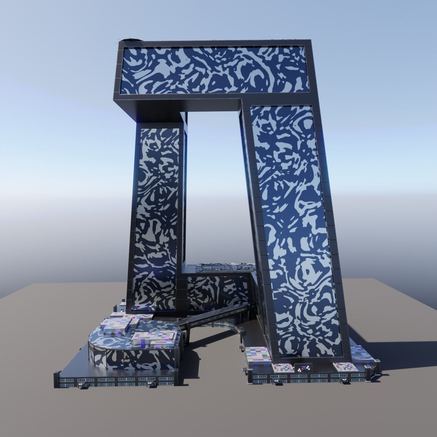 Modern skyscraper L-shaped Low-poly 3D model_4