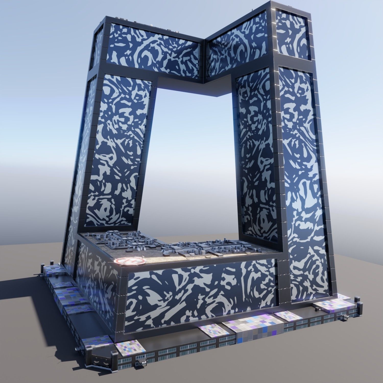 Modern skyscraper L-shaped Low-poly 3D model_2