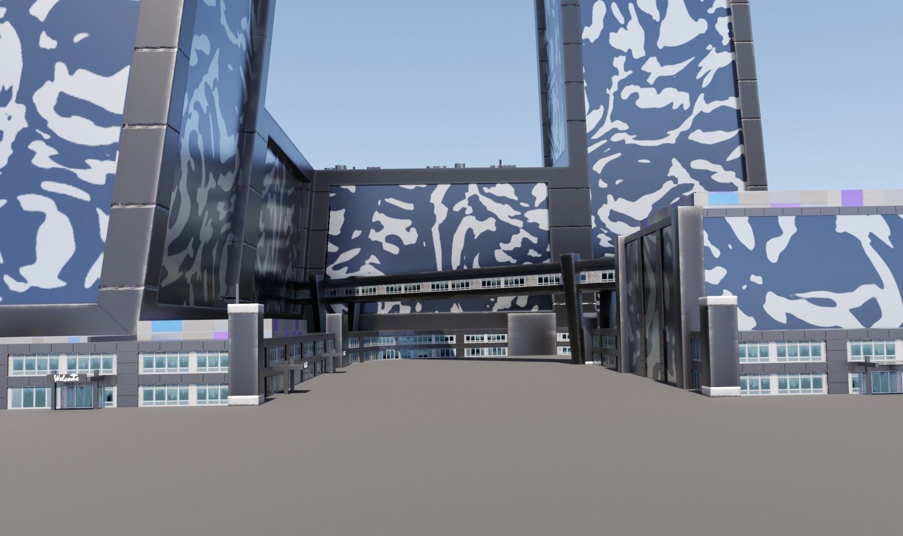 Modern skyscraper L-shaped Low-poly 3D model_5