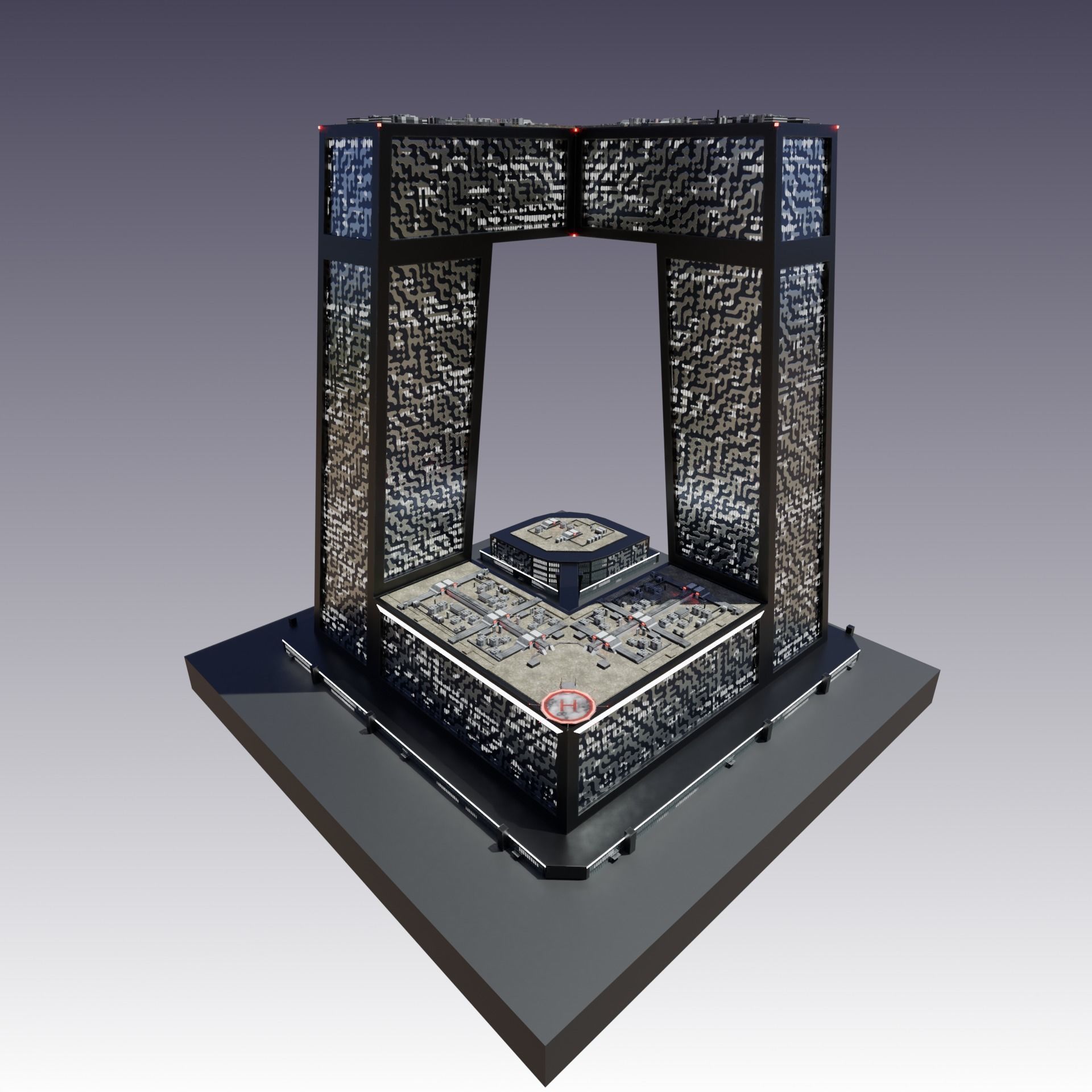 Modern skyscraper L-shaped Low-poly 3D model_18