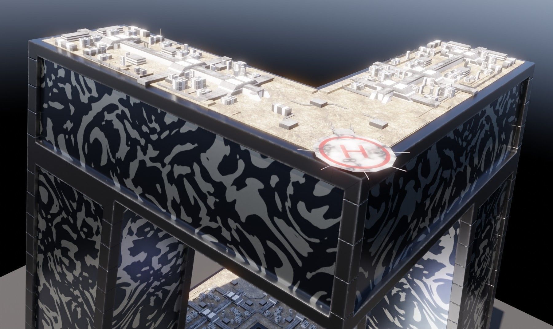 Modern skyscraper L-shaped Low-poly 3D model_9