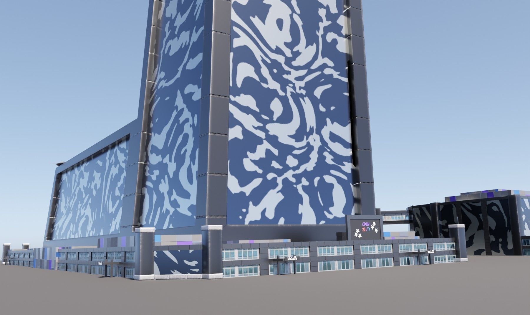 Modern skyscraper L-shaped Low-poly 3D model_3