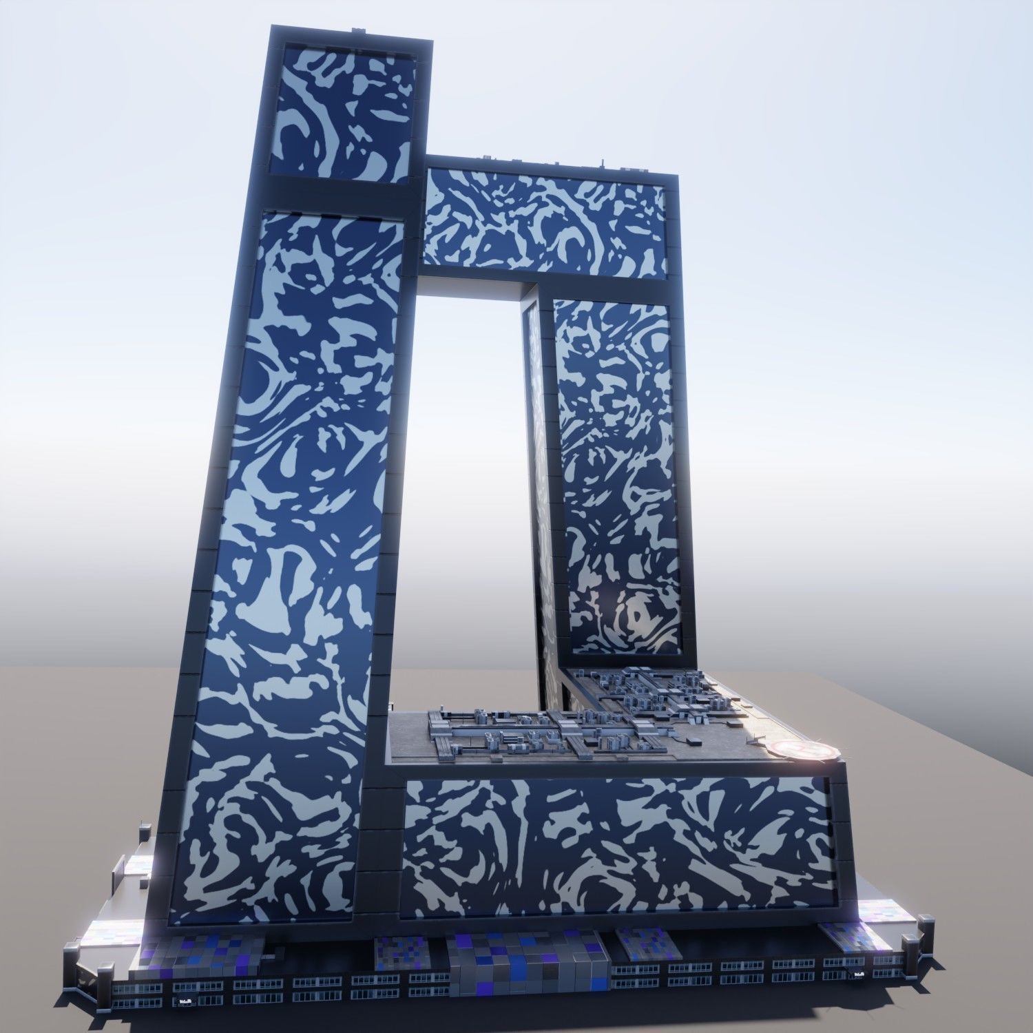 Modern skyscraper L-shaped Low-poly 3D model_1