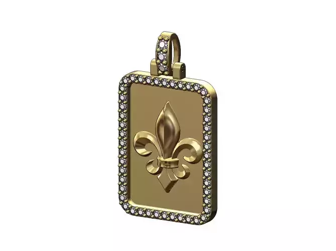 Rectanguler Diamond Heraldic Lily Pendant