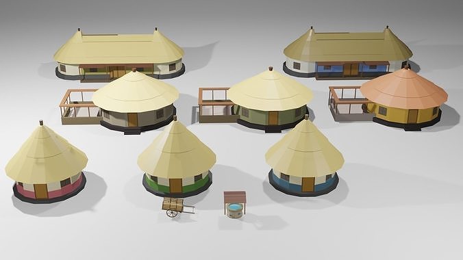 Rural Village - Low poly Assets Low-Poly 3D models  Free low-poly 3D model