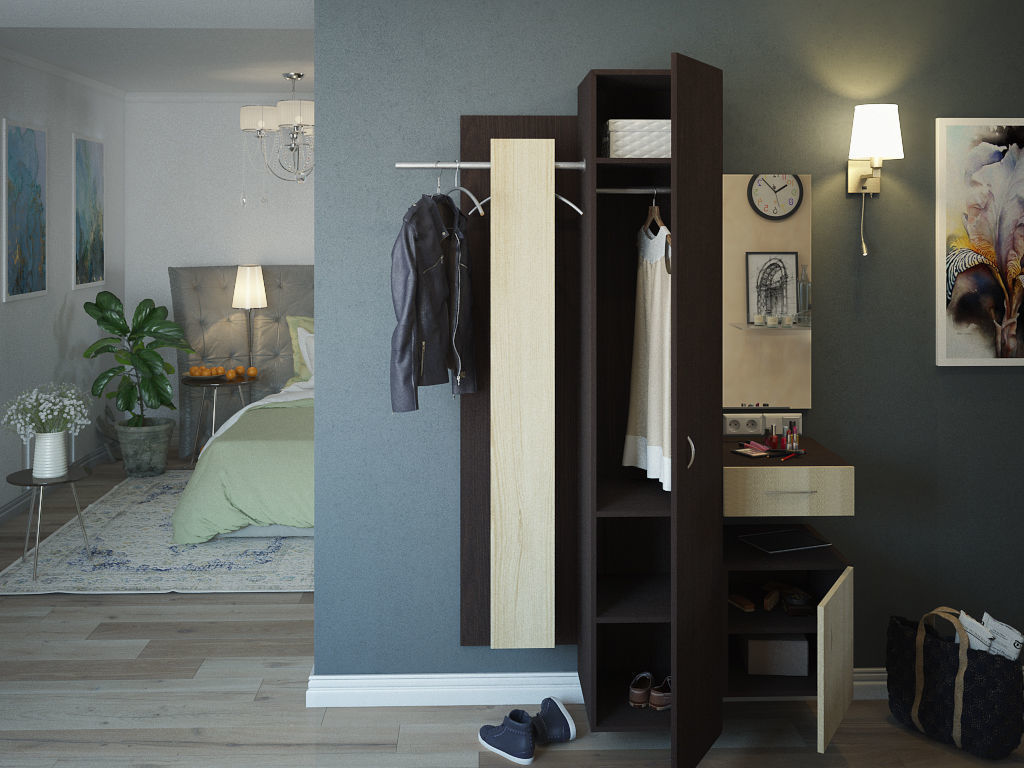 model hallway bedroom with wardrobe and dresser 3D model_1