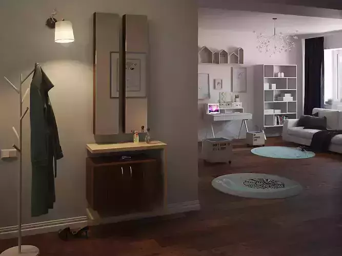 wardrobe living room with dresser and mirror 3D model