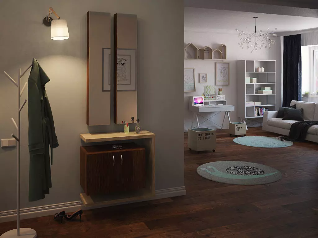 wardrobe living room with dresser and mirror 3D model_0