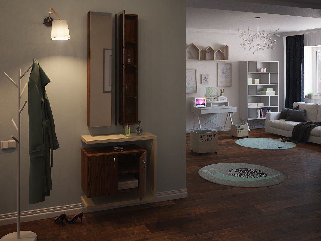 wardrobe living room with dresser and mirror 3D model_1