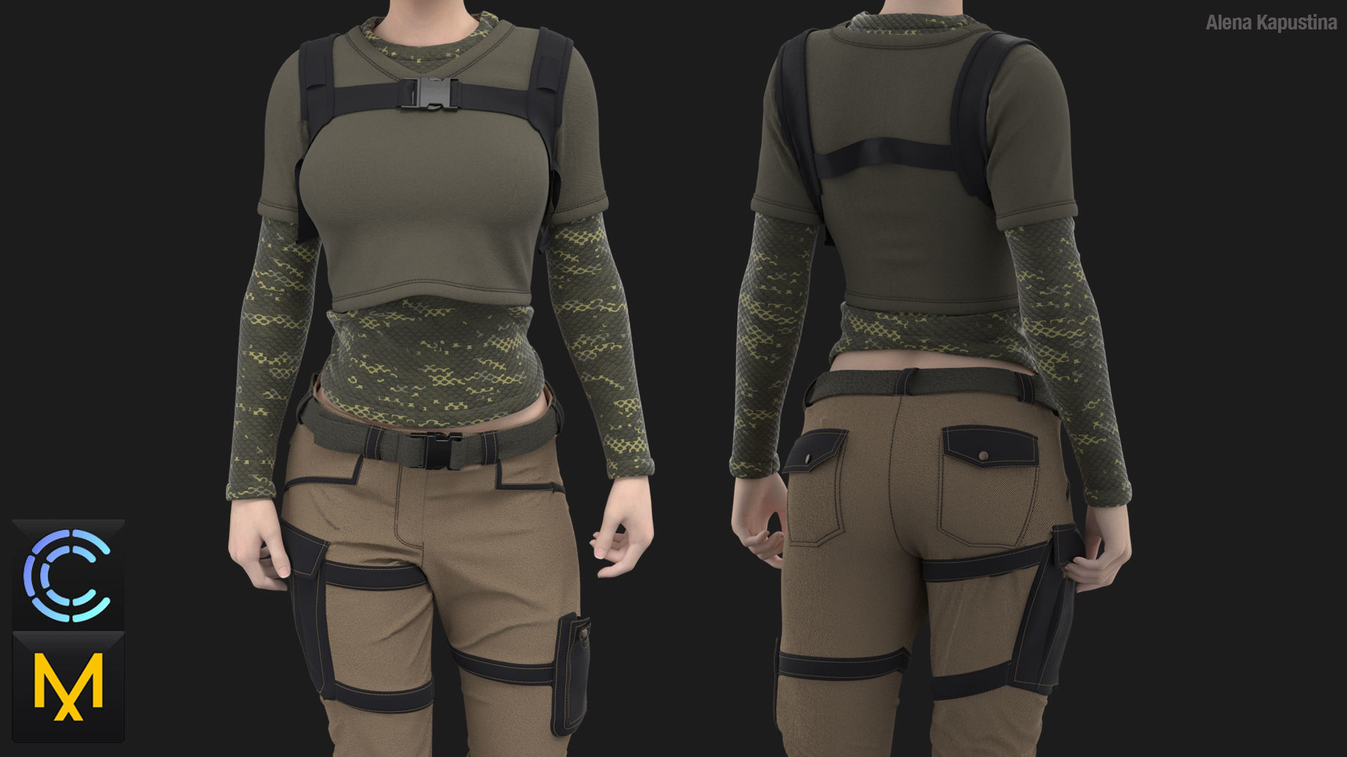 Tactical female outfit  Marvelous Designer project 3D model_1