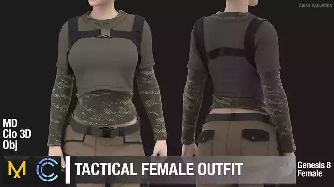Tactical female outfit  Marvelous Designer project 3D model