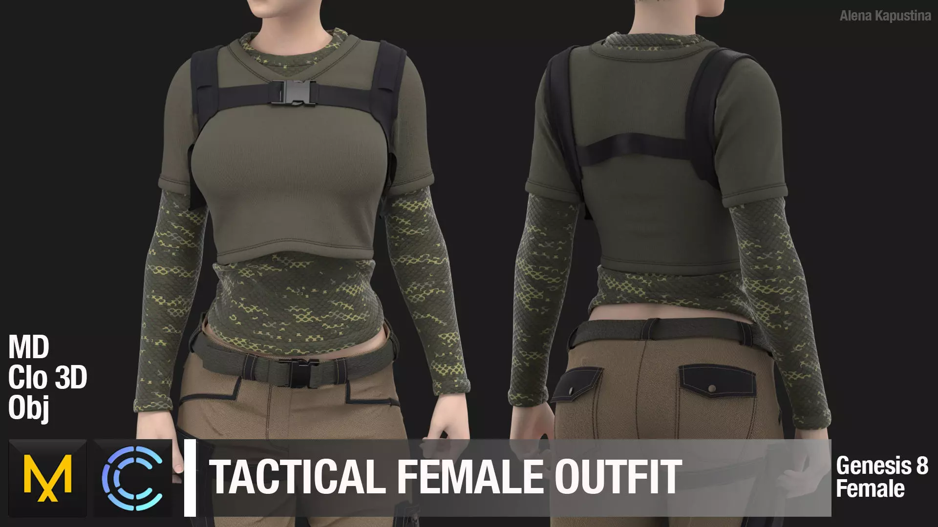 Tactical female outfit  Marvelous Designer project 3D model_0