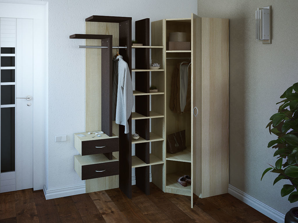 corner wardrobe with mirror and hangers 3D model_1