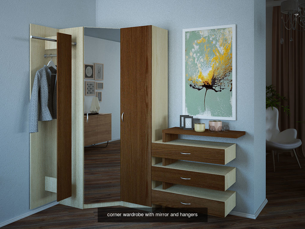 wardrobe with mirror and hangers 3D Model Collection_8