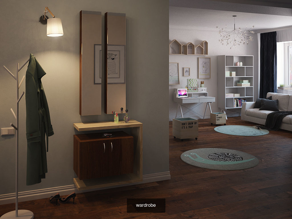 wardrobe with mirror and hangers 3D Model Collection_5