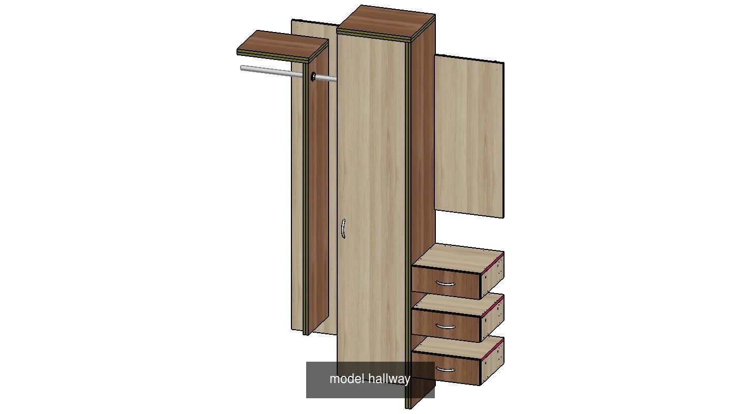 wardrobe with mirror and hangers 3D Model Collection_1