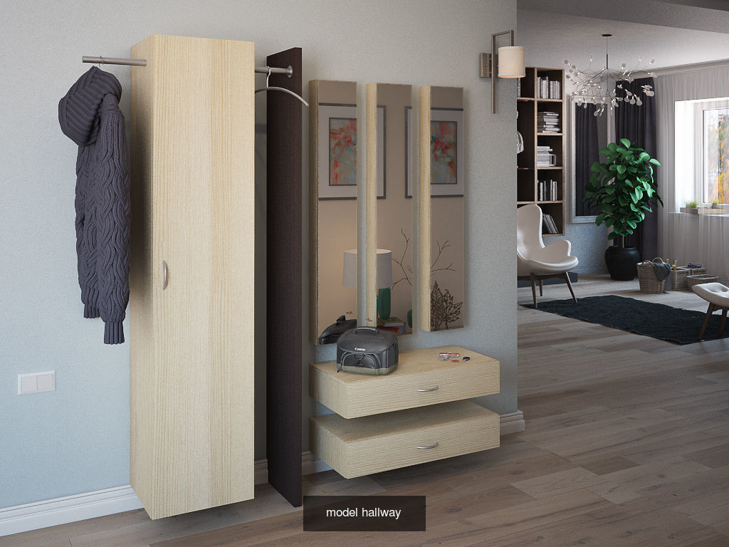wardrobe with mirror and hangers 3D Model Collection_2