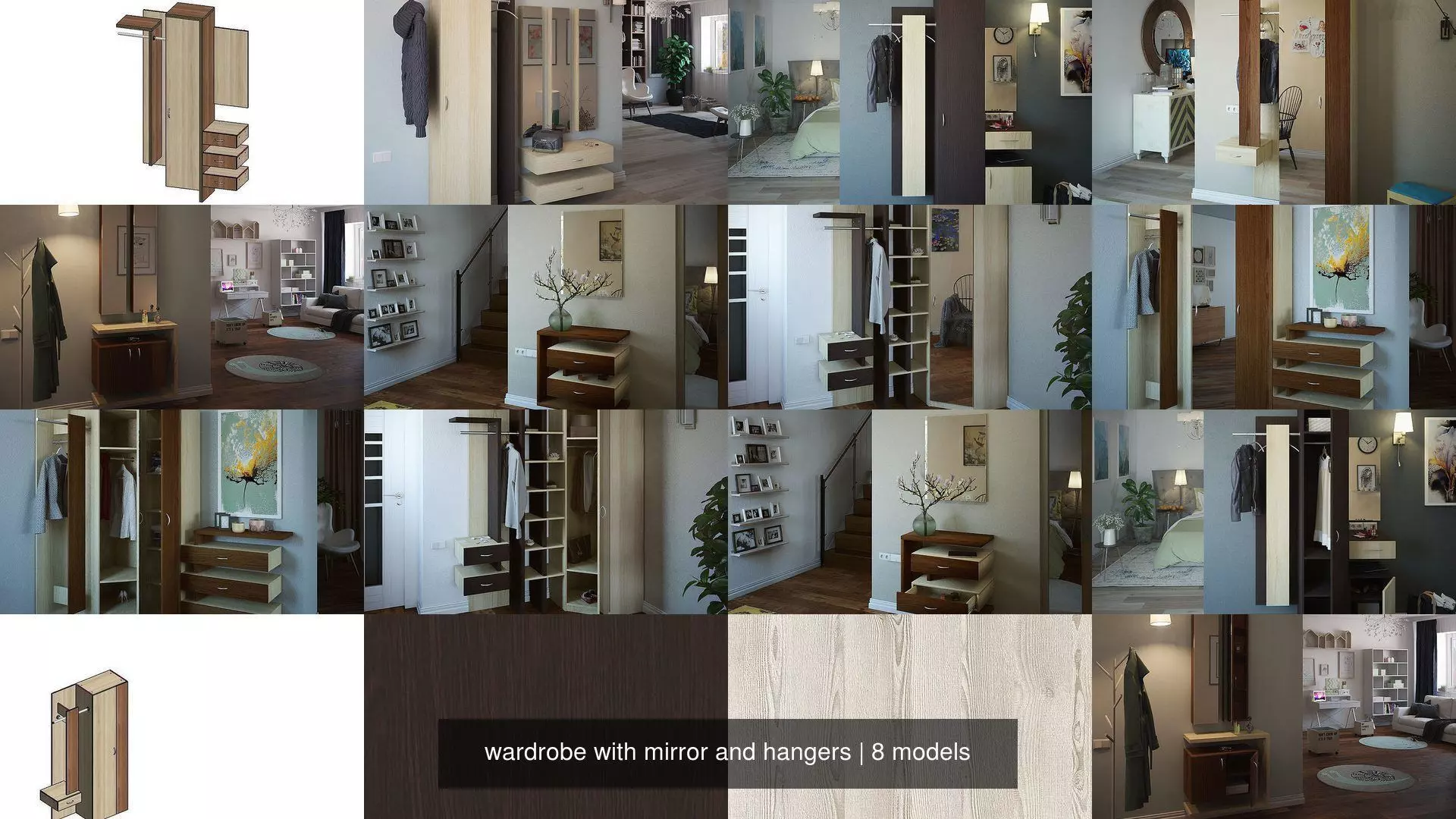 wardrobe with mirror and hangers 3D Model Collection_0