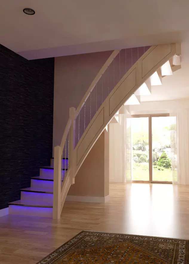 oak stair 3D model_0