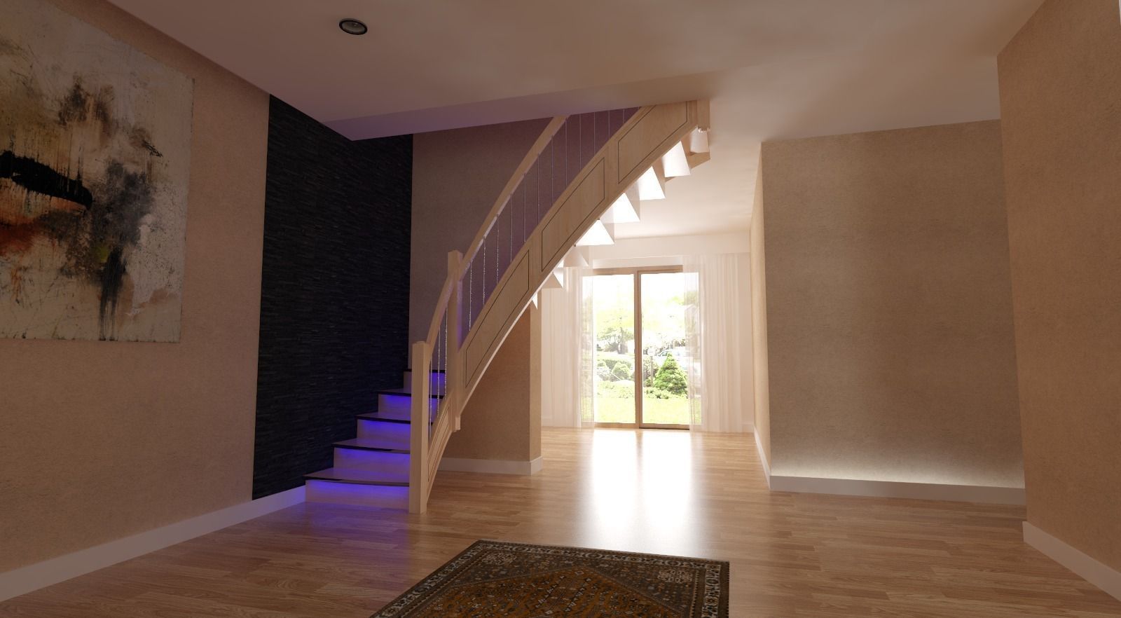 oak stair 3D model_1