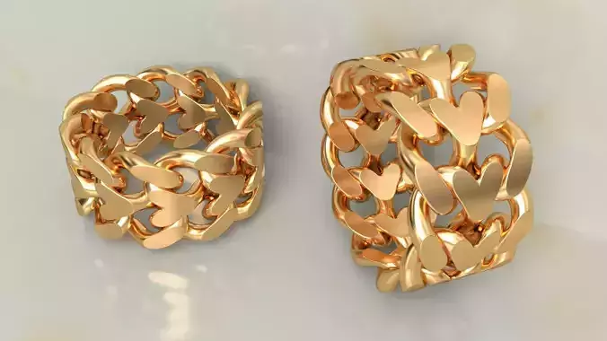 Miami Cuban Link Hearts Chain Ring 12mm wide