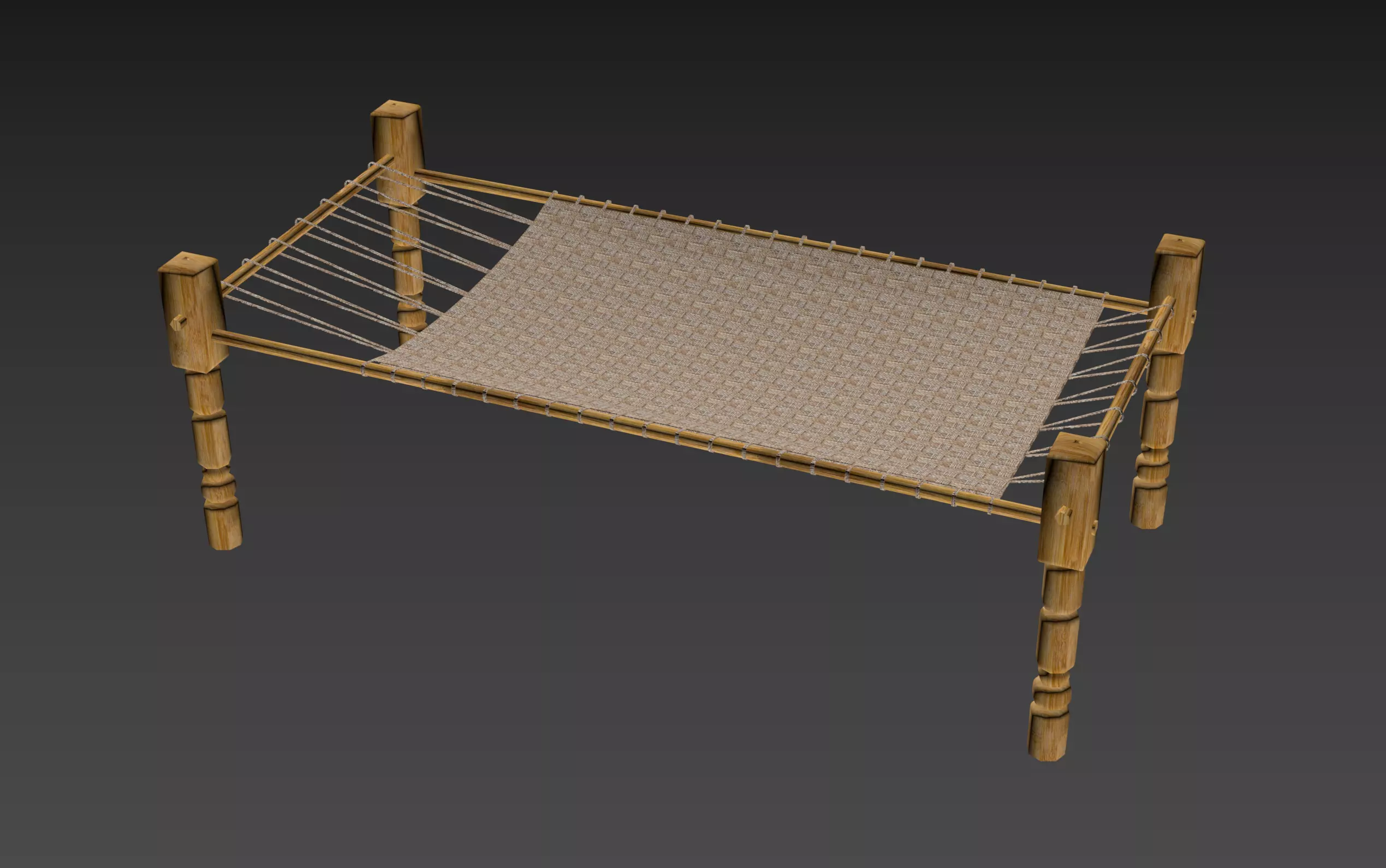 Cot Indian Charpai Low-poly 3D model_0
