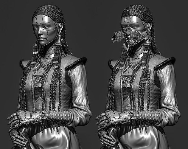Cyber-Girl woman holding cup 3D print model