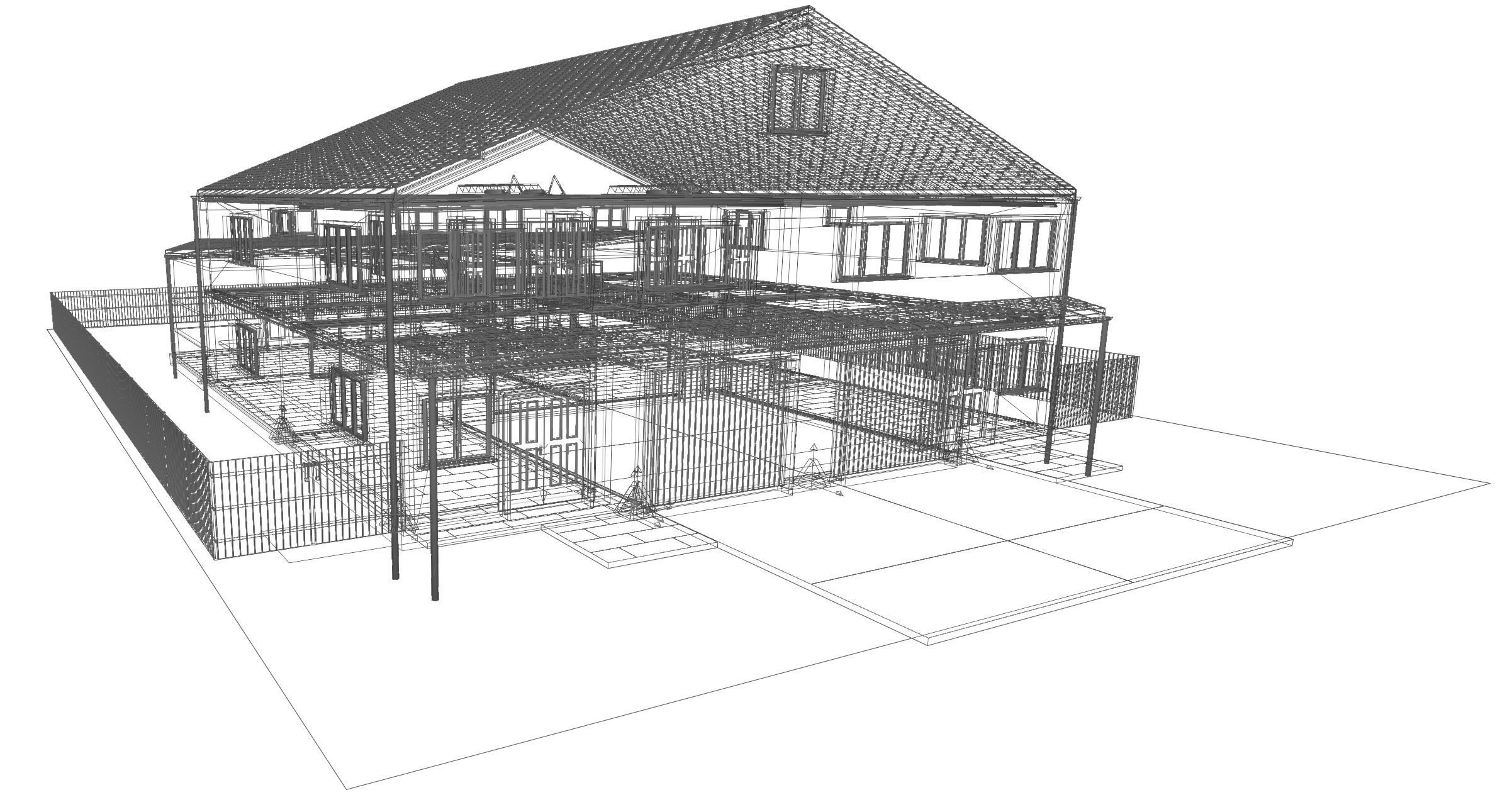 Symmetrical house with screen porches and a attic  3D model_25